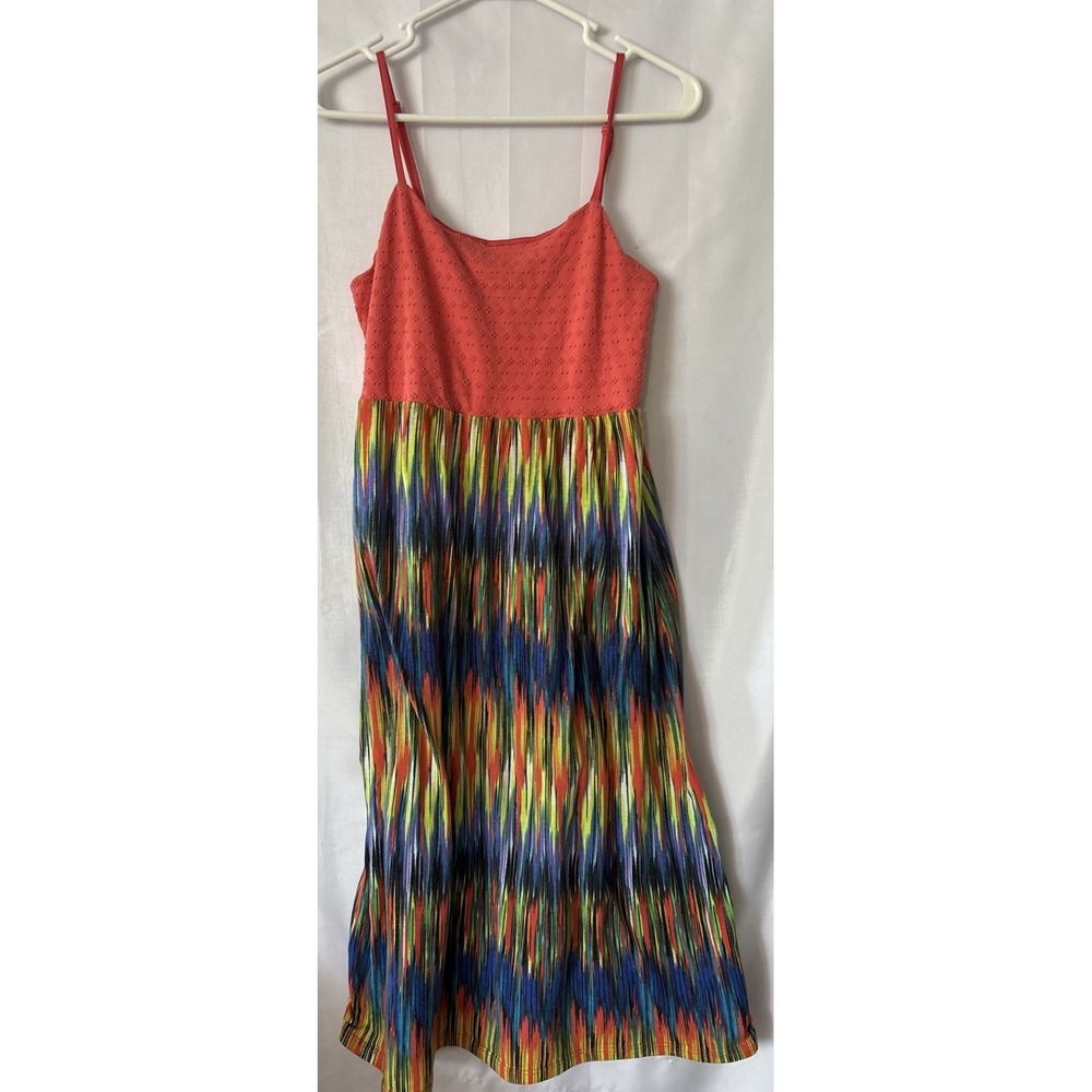 Kandy Kiss Dress Womens M Coral Multicolor‎ Striped Midi  Sundress Casual